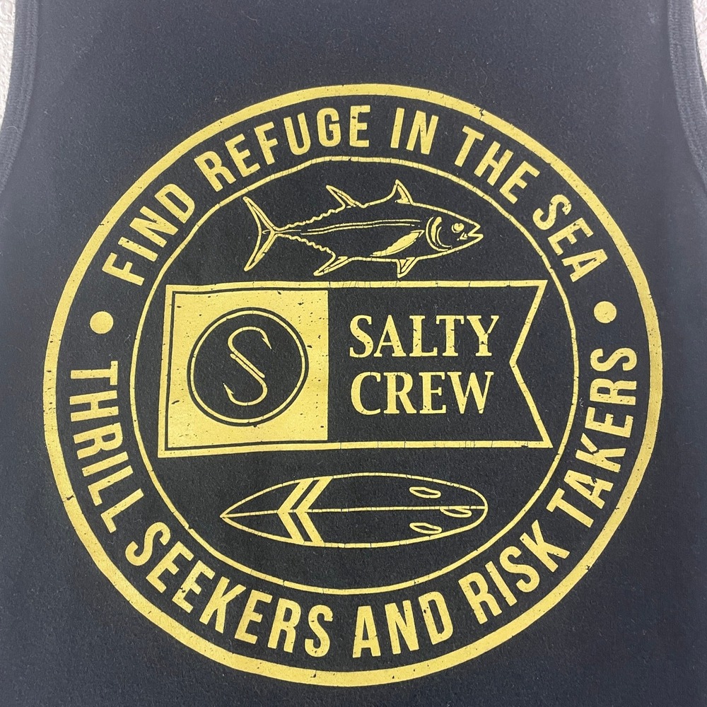 Salty Crew Tank Top XXL Black Find Refuge In The Sea Surf Skate Fishing Graphic - Picture 4 of 7